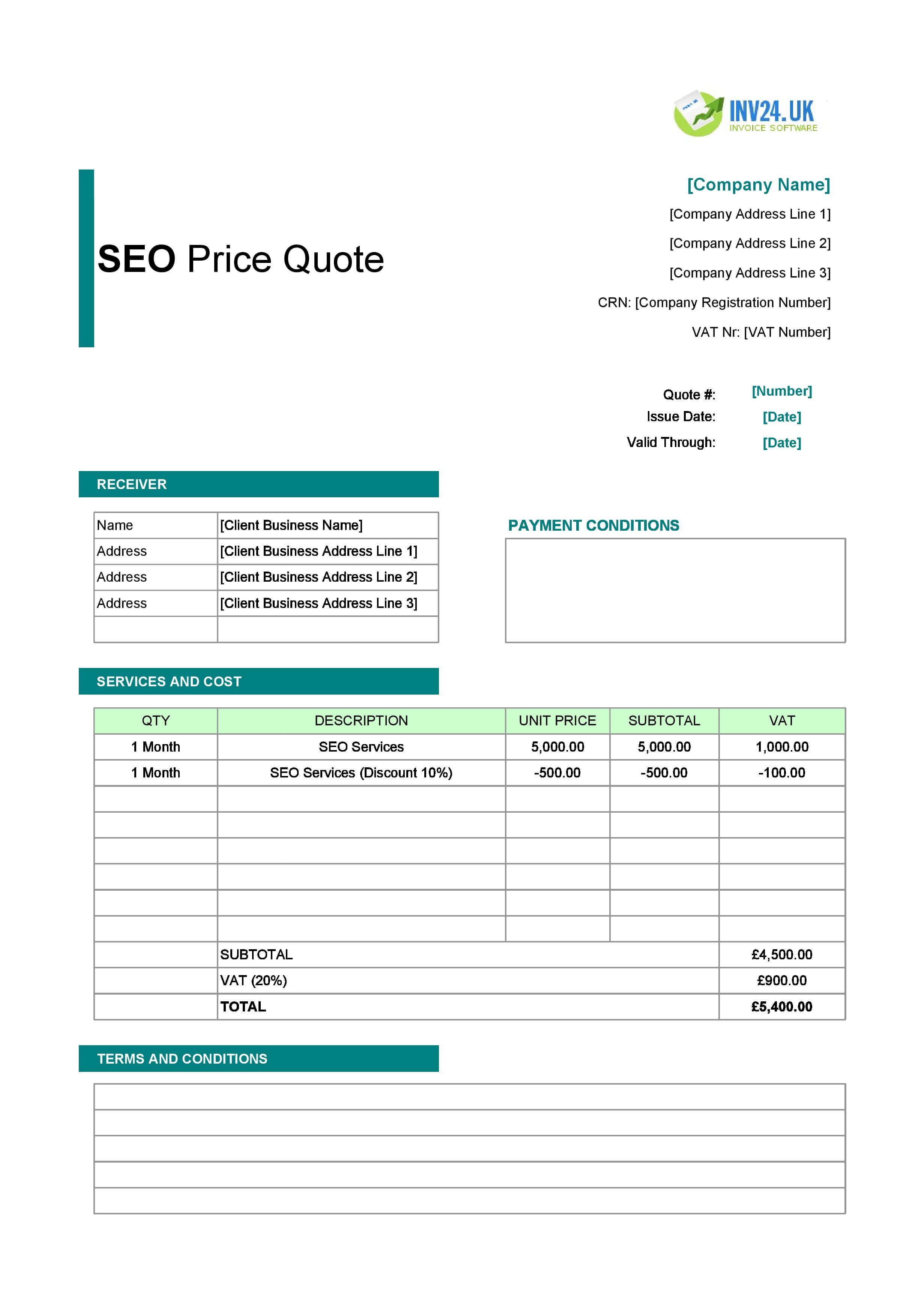 SEO Quote Template for UK (Excel / Google Sheets)