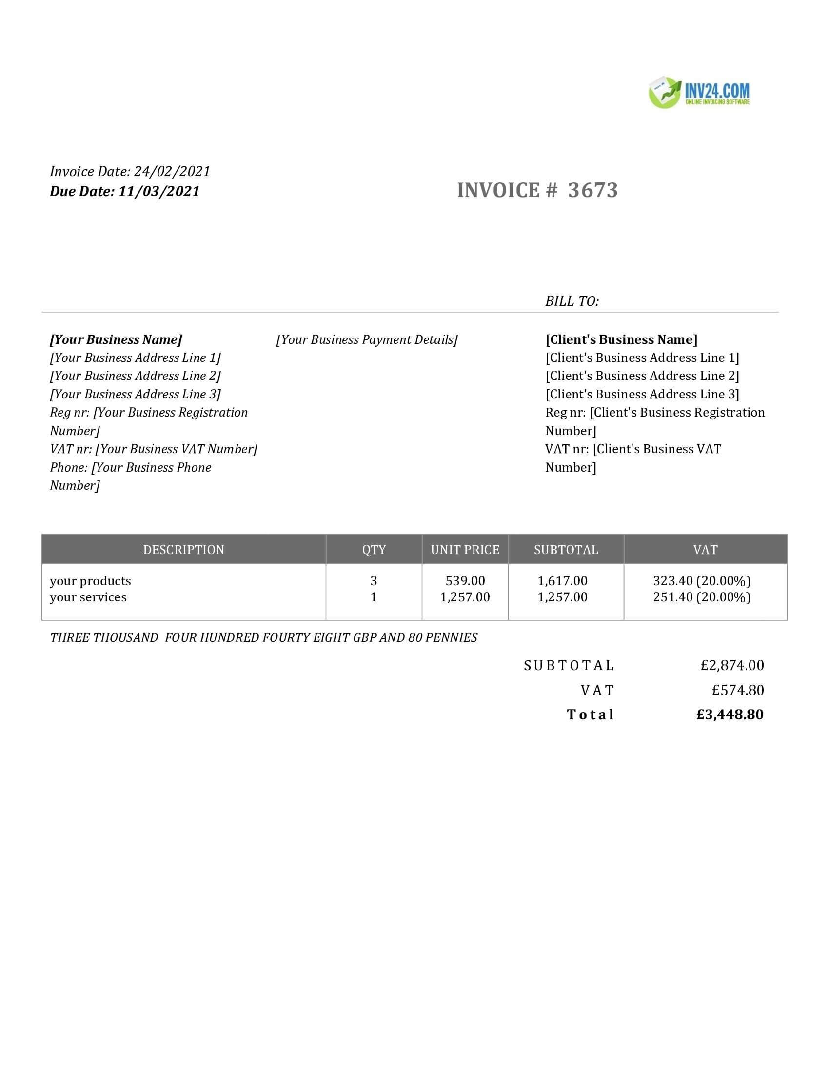 simple invoice template uk