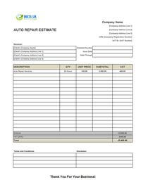auto repair estimate template uk