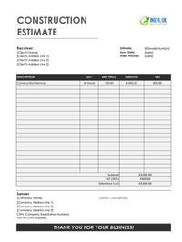 construction estimate template uk