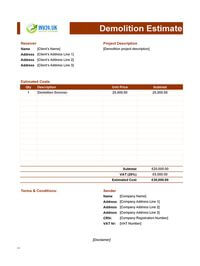 demolition estimate template uk