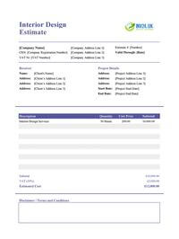 interior design estimate template uk