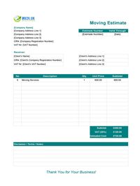 moving estimate template uk