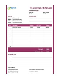 photography estimate template uk