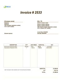 prepayment invoice template UK