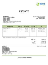 price estimate template uk