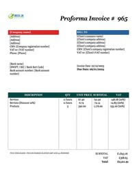 proforma invoice template sheets UK