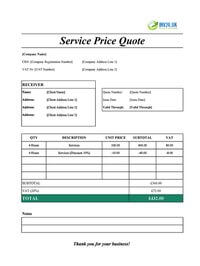 service quote template sheets uk