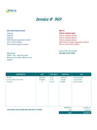 sole trader invoice template UK XLS