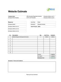 website estimate template uk