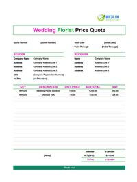 wedding florist quote template uk
