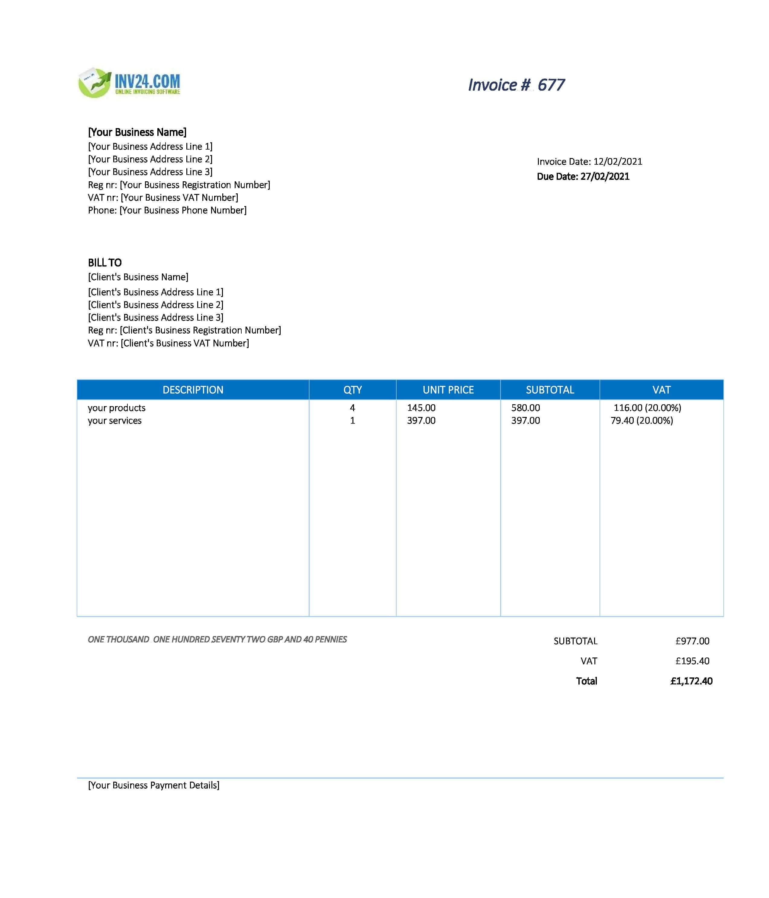 uk invoice example