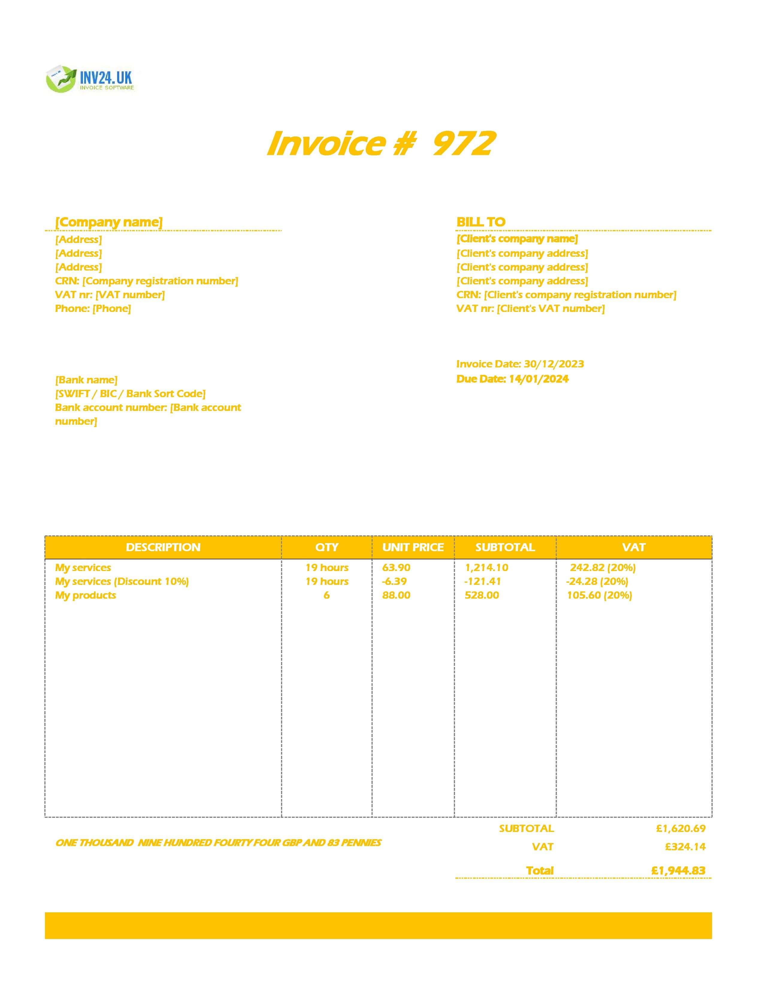 UK VAT invoice template