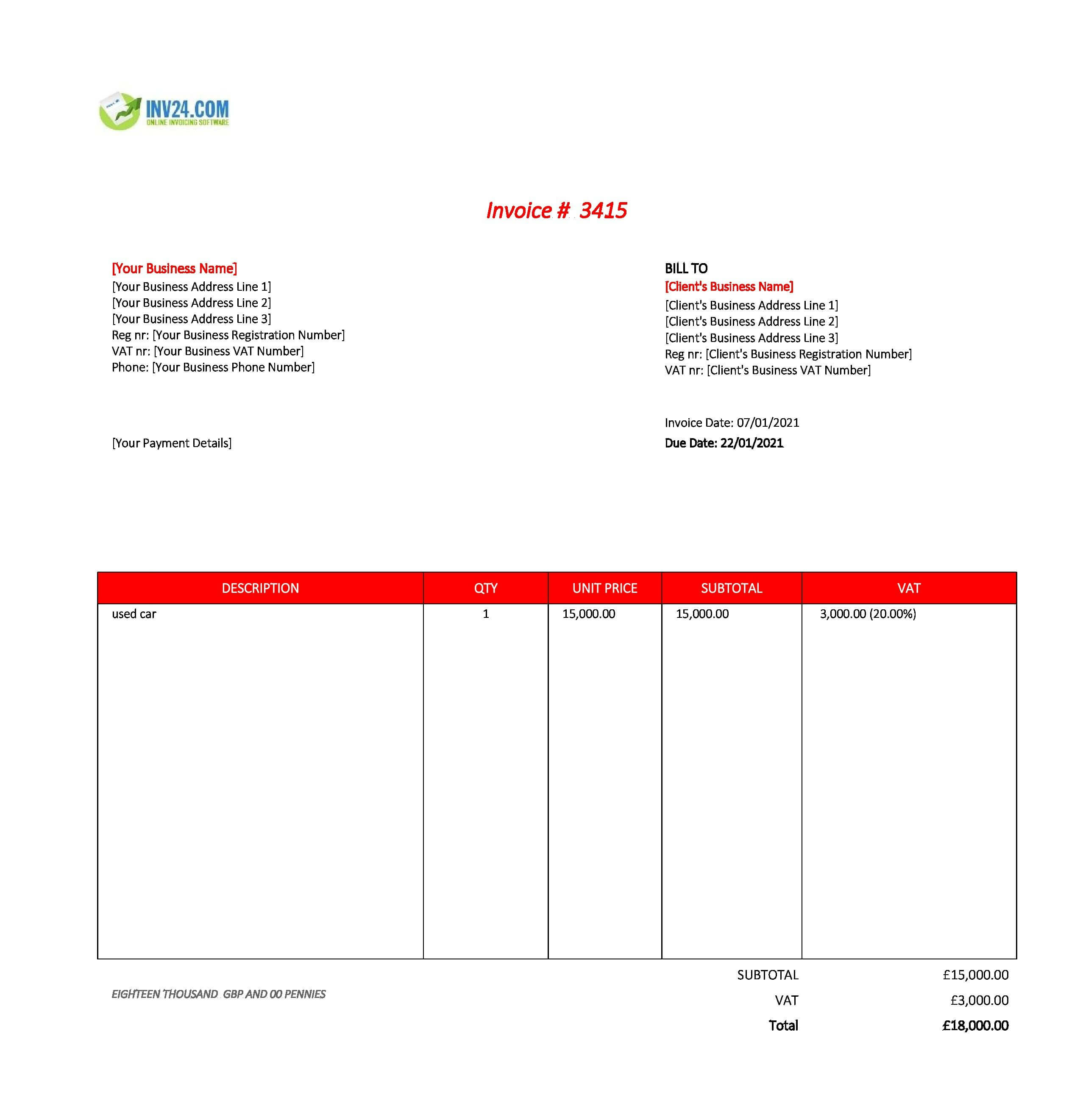 used car invoice template uk used car invoice template uk