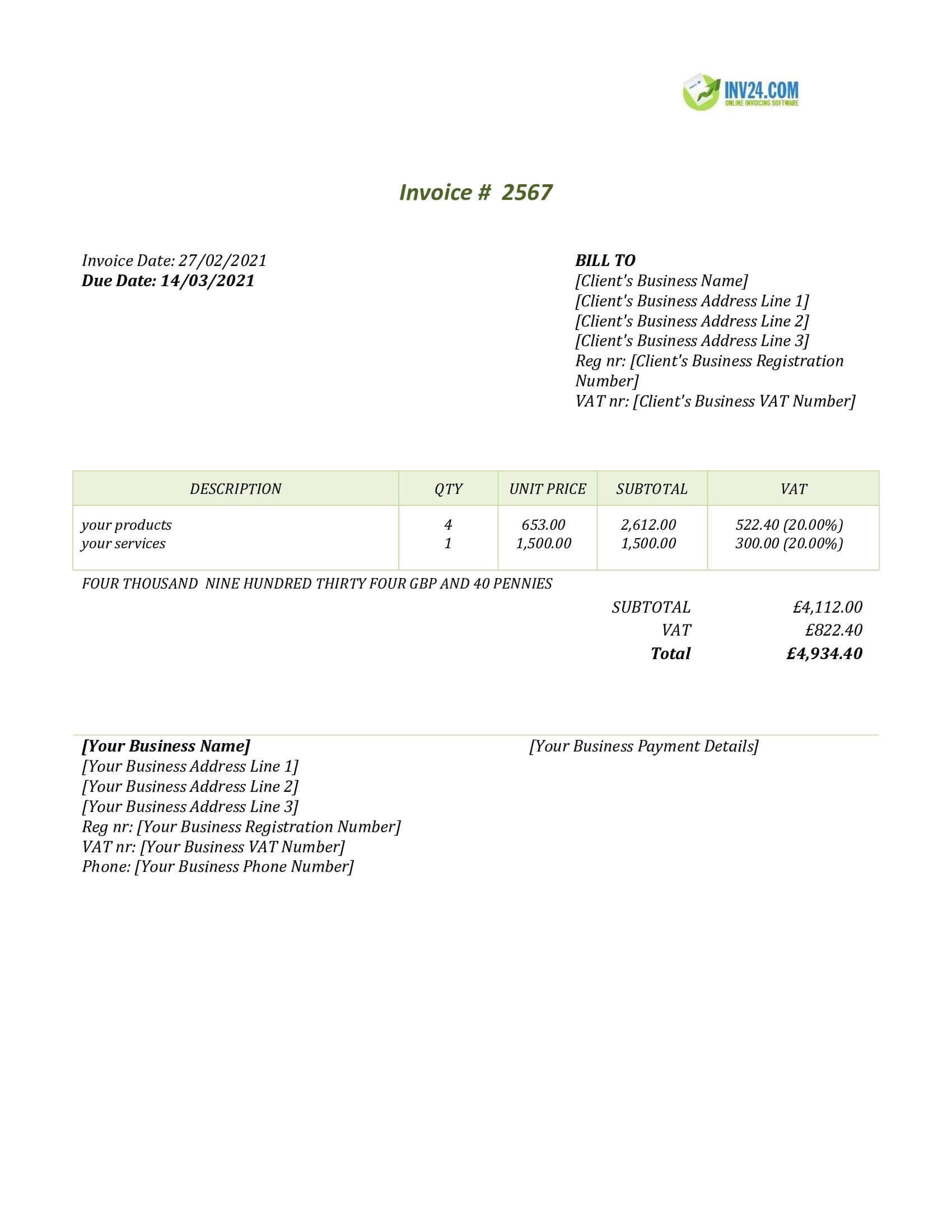 vat invoice template uk