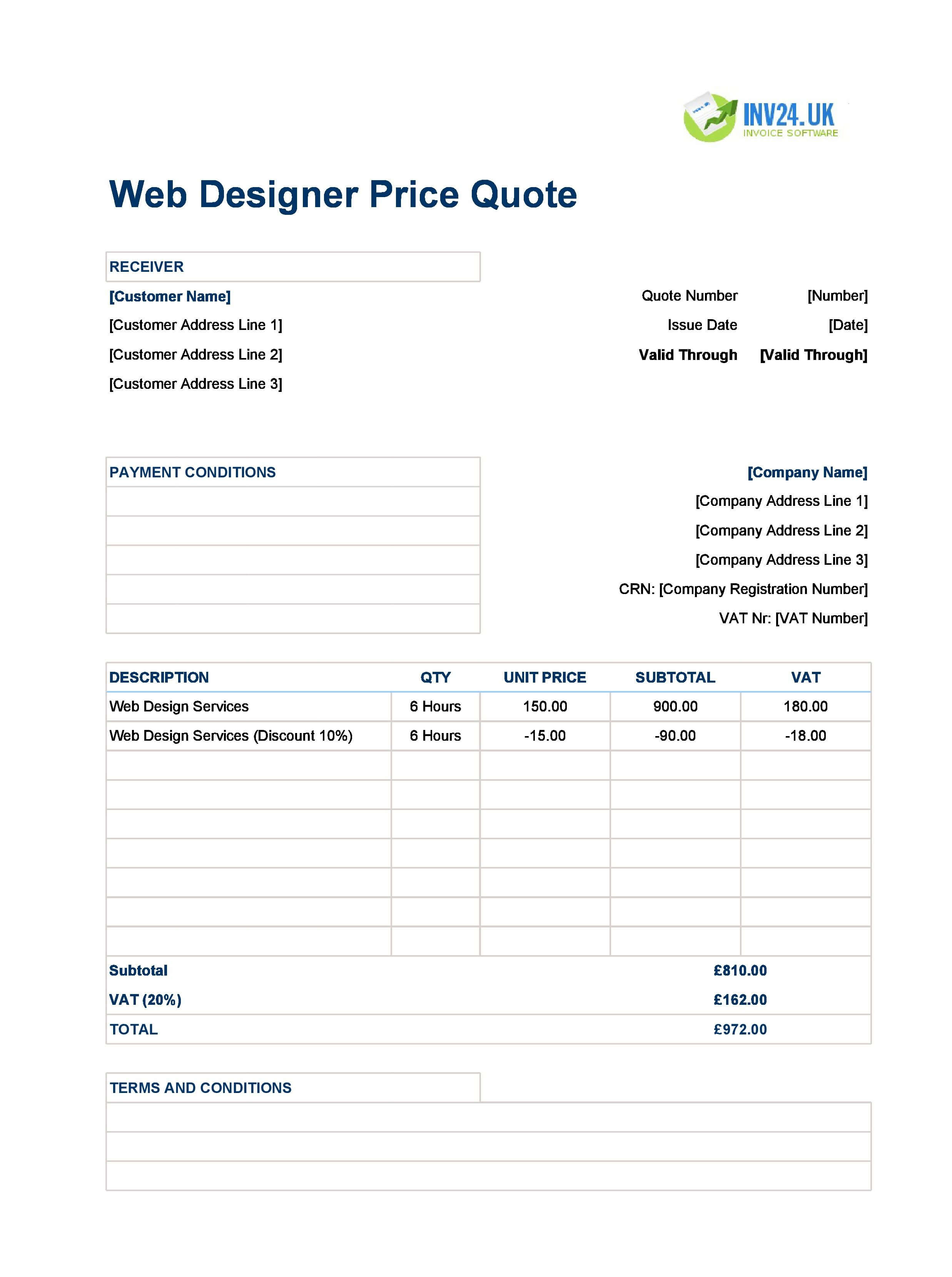Web Designer Quote Template for UK (Excel / Google Sheets)