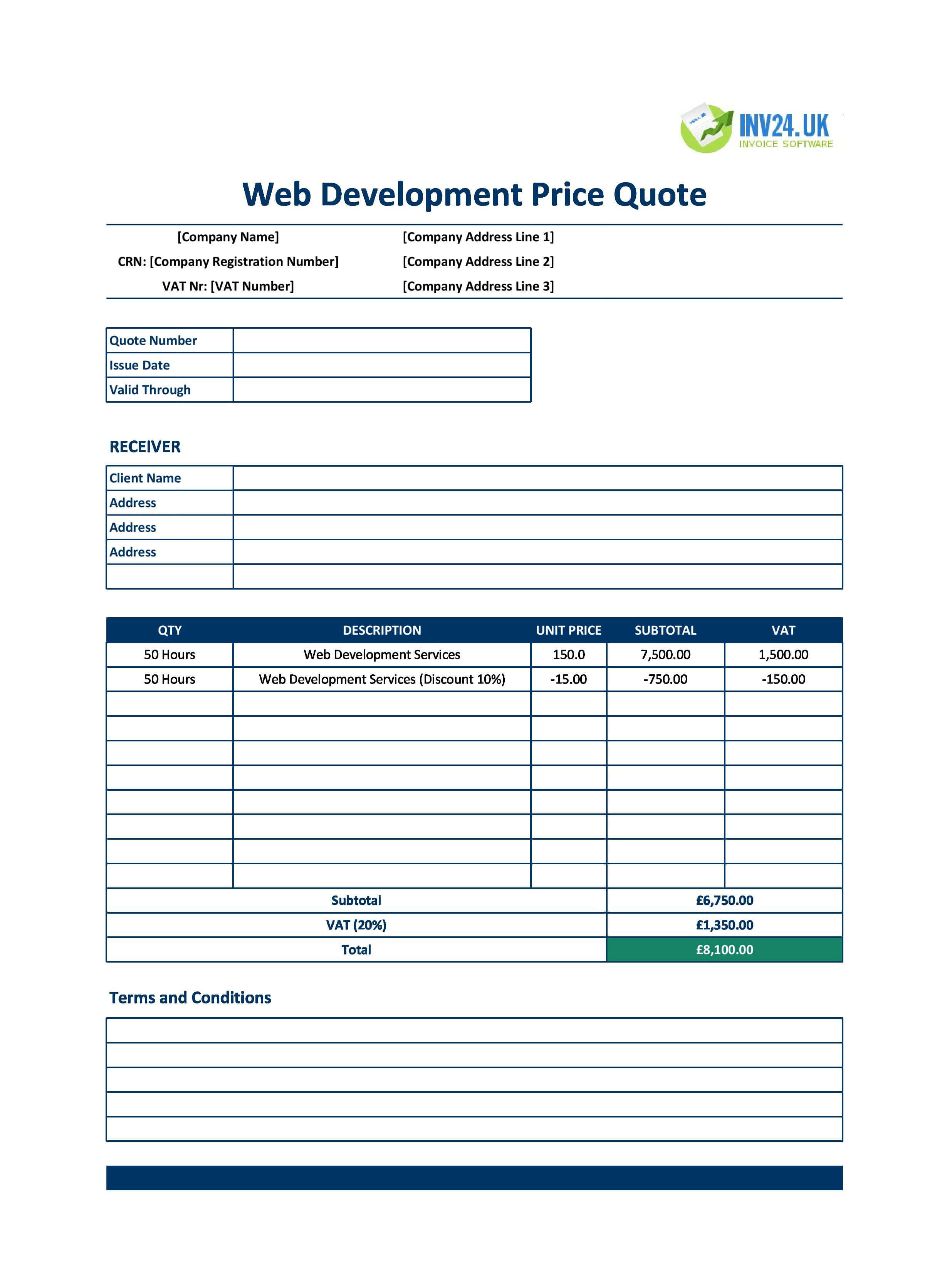 Web Development Quote Template for UK (Excel / Google Sheets)
