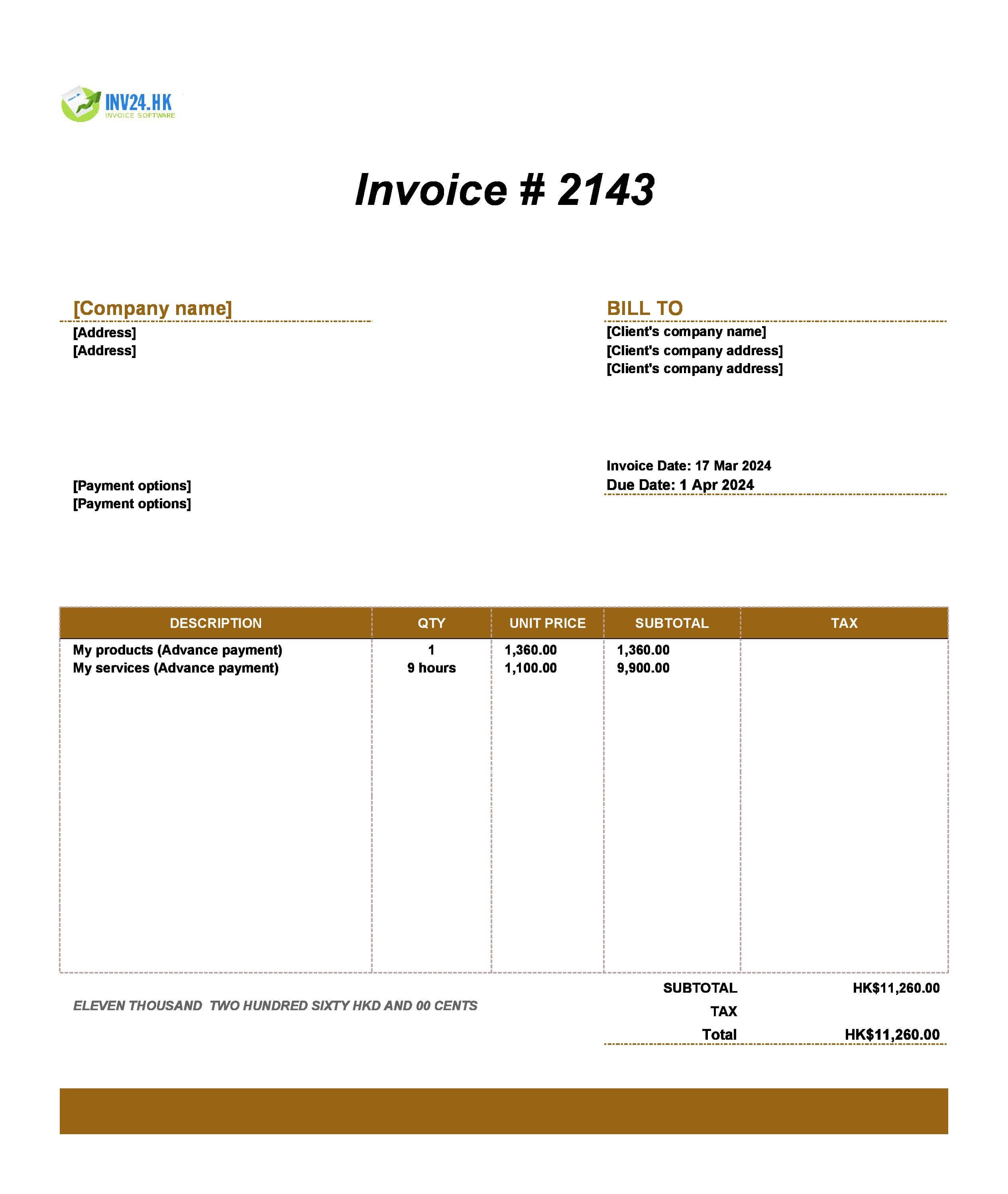 advance invoice example