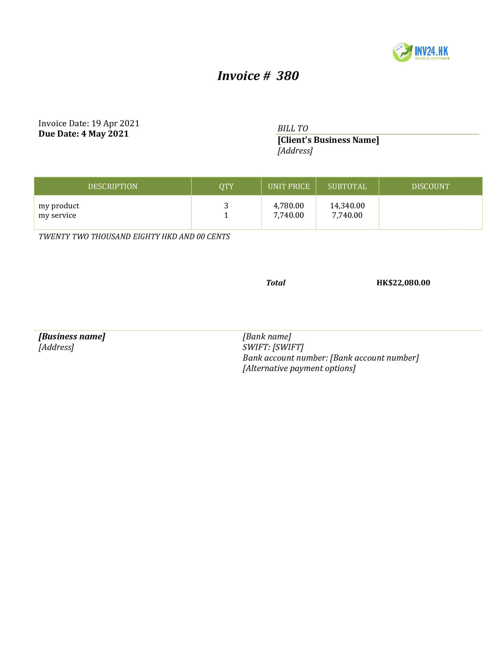 basic invoice template hk