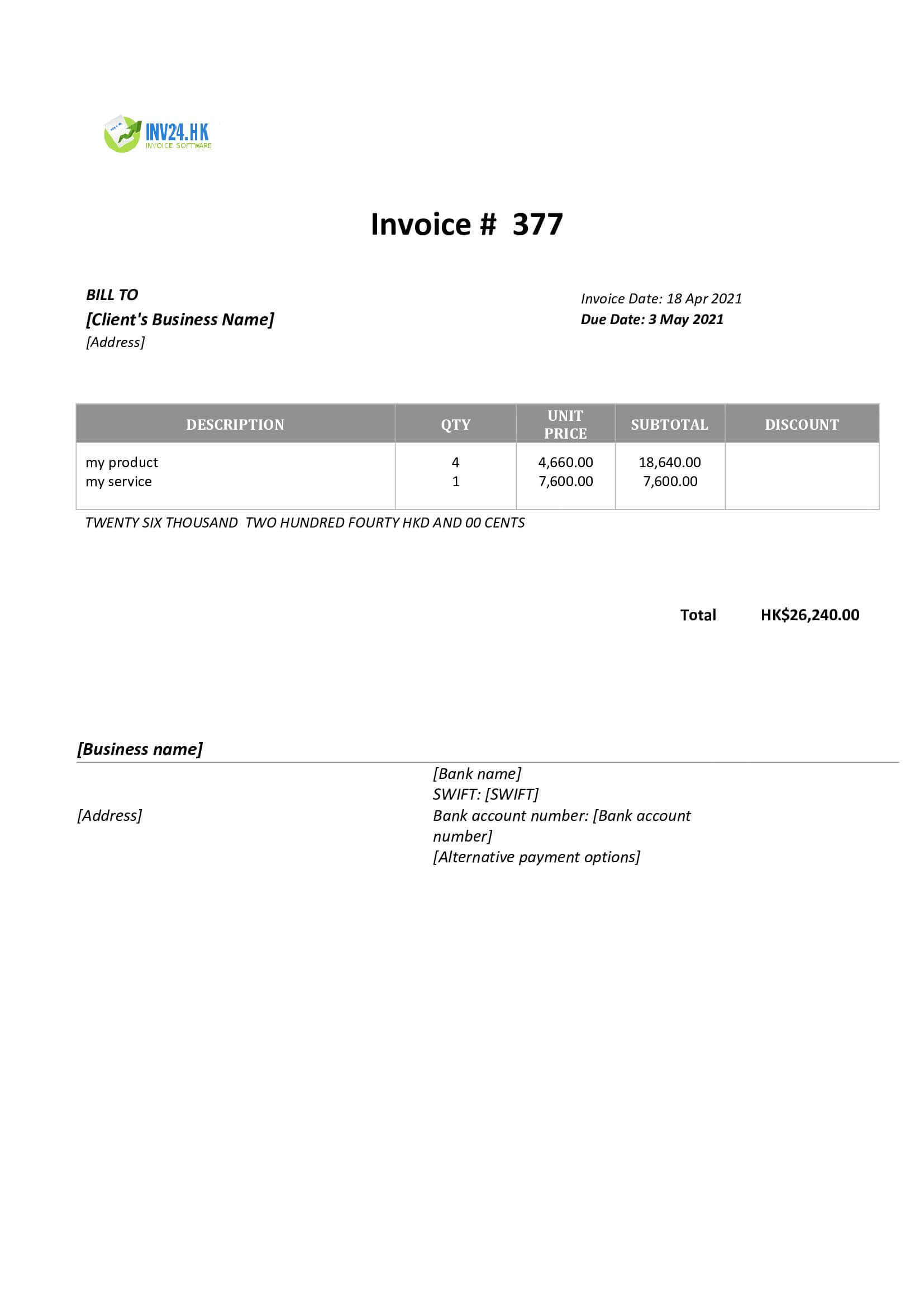 blank invoice template hk