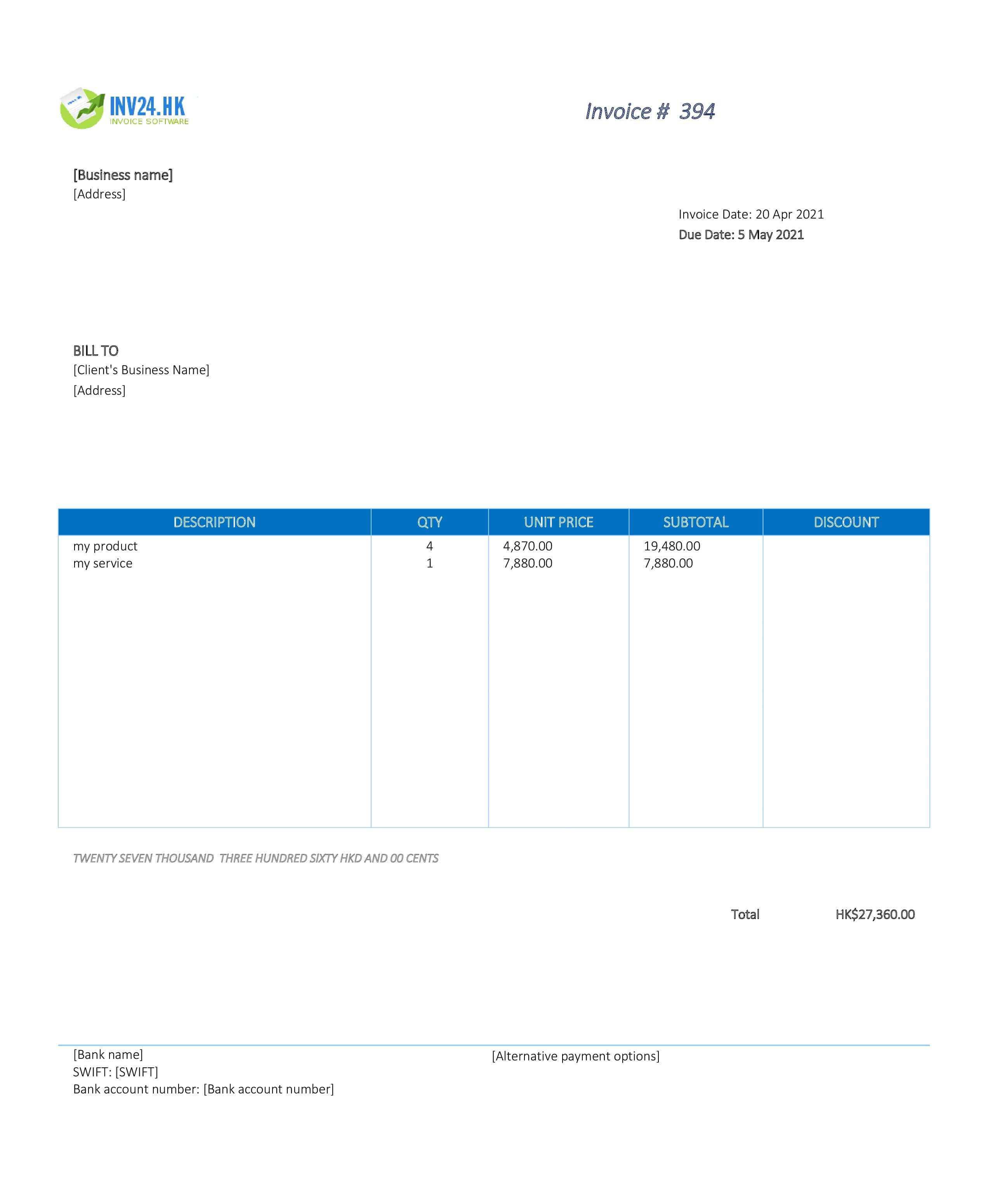 business invoice template hk