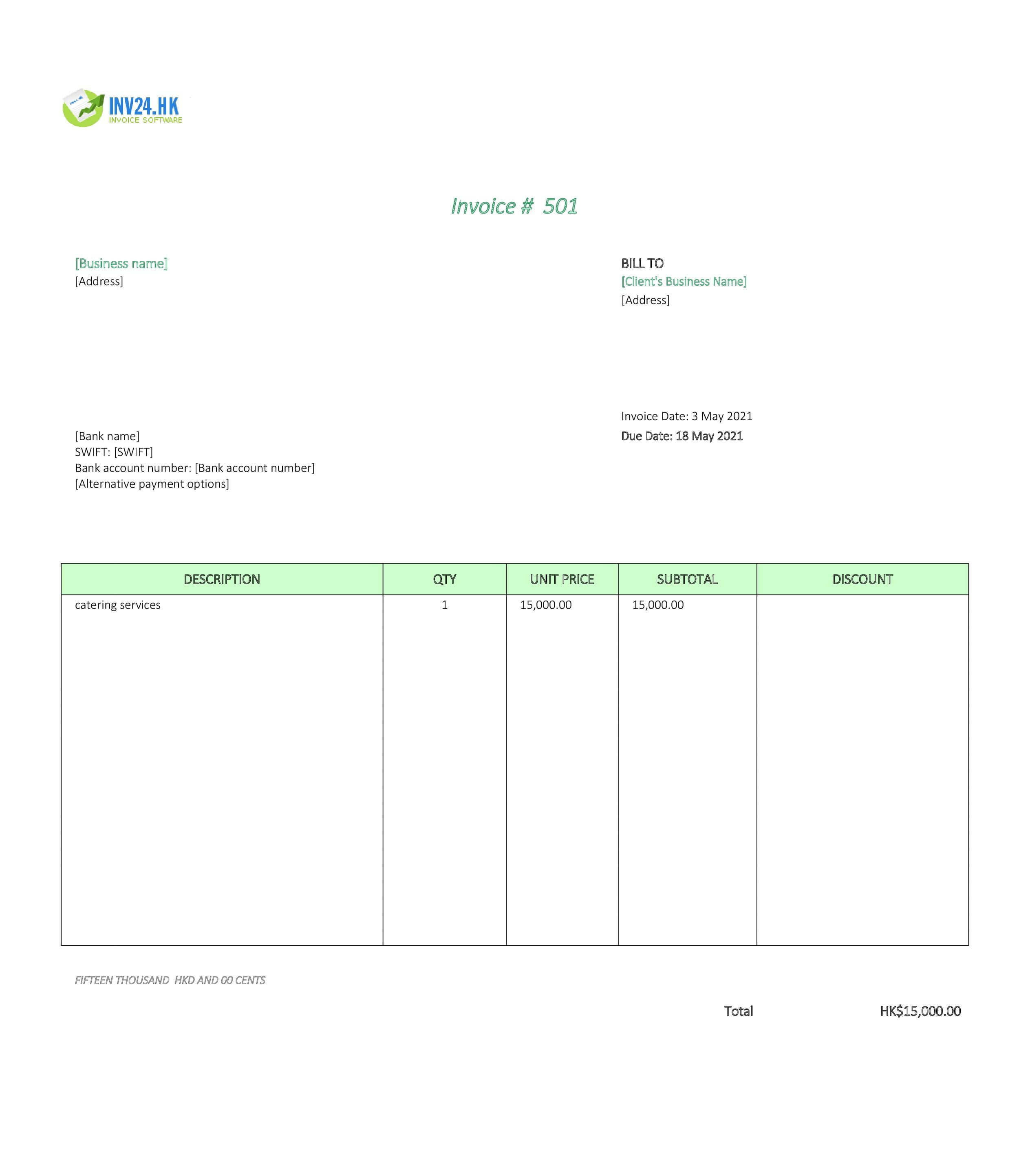 catering invoice template hk