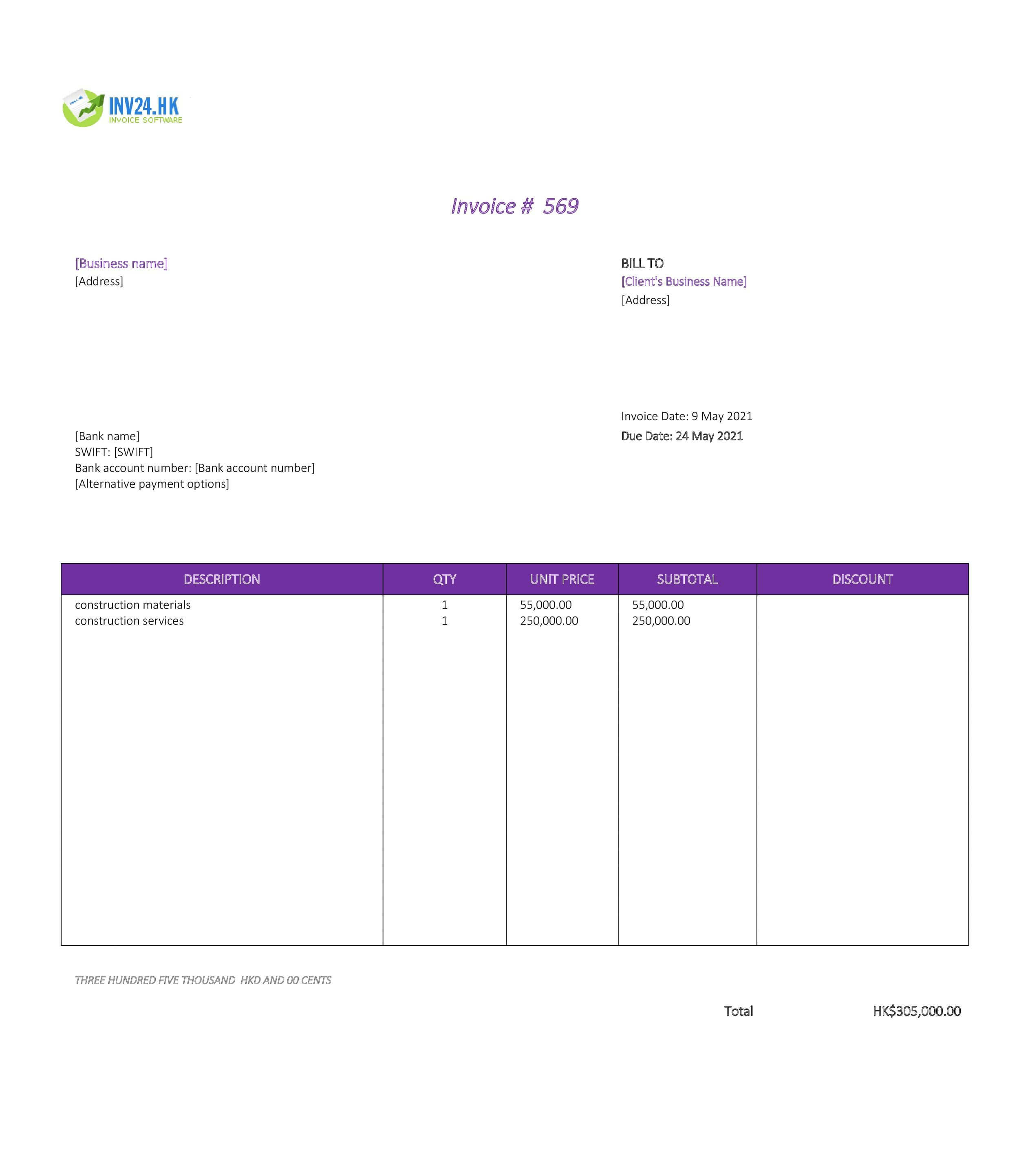 construction invoice template hk