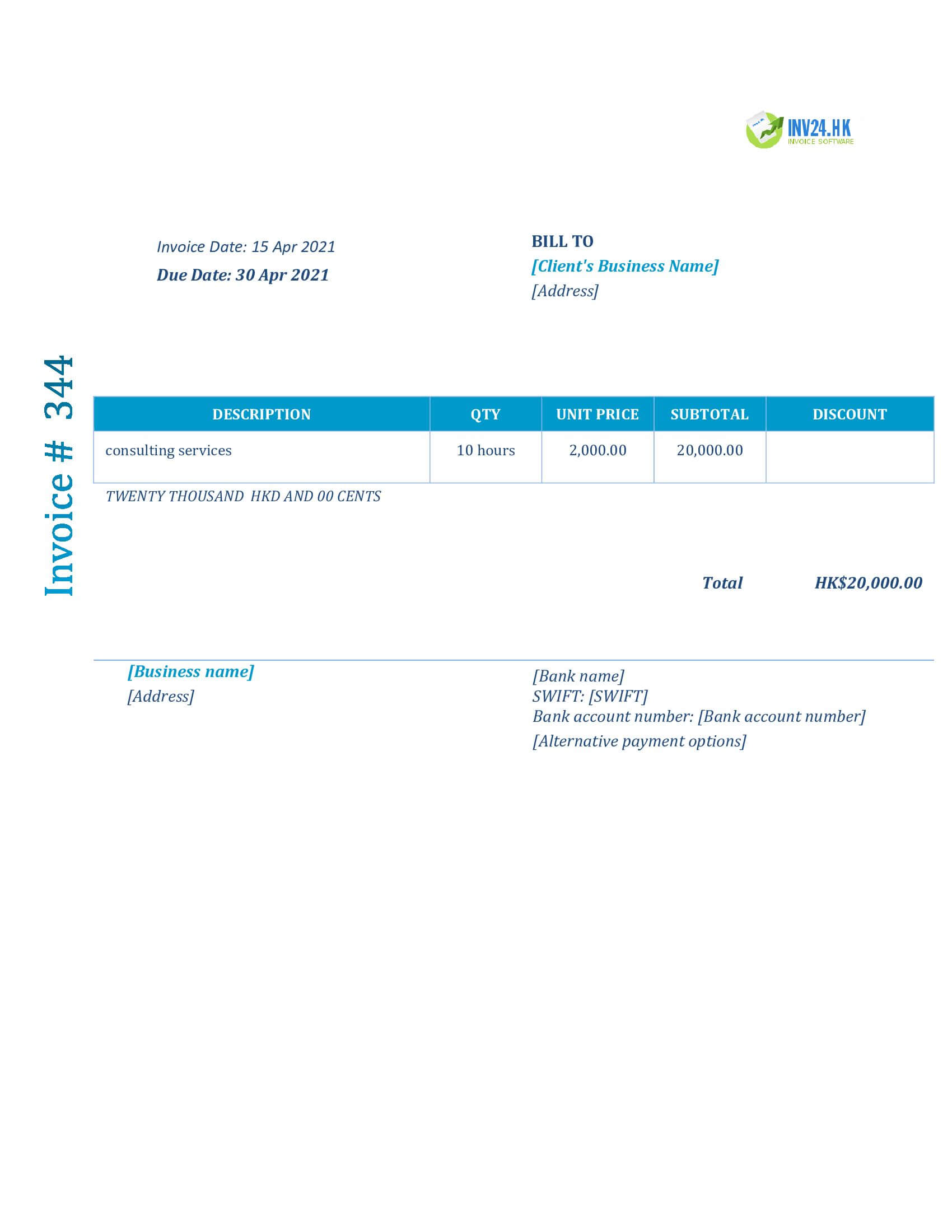 consulting invoice template hk