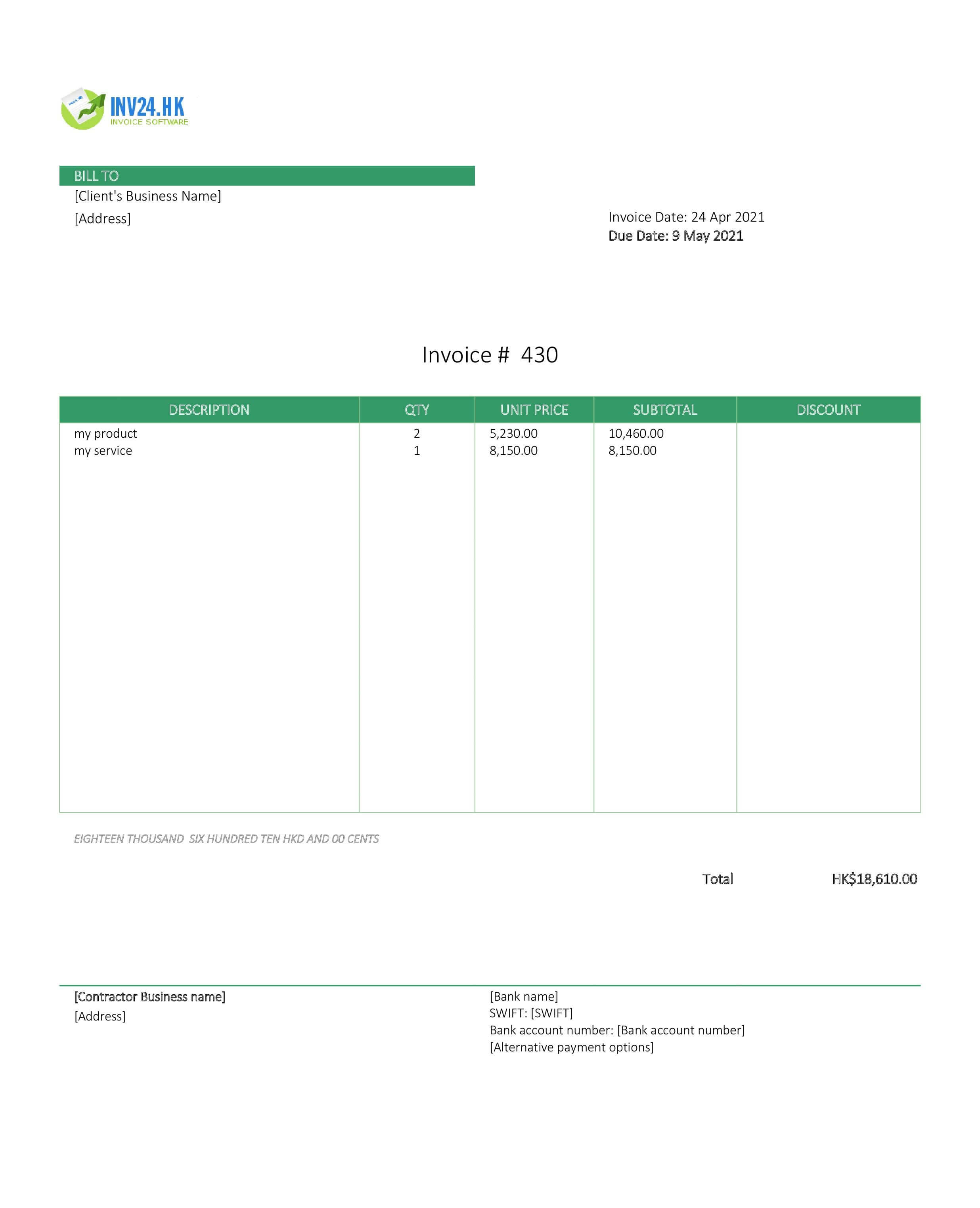 contractor invoice template hk