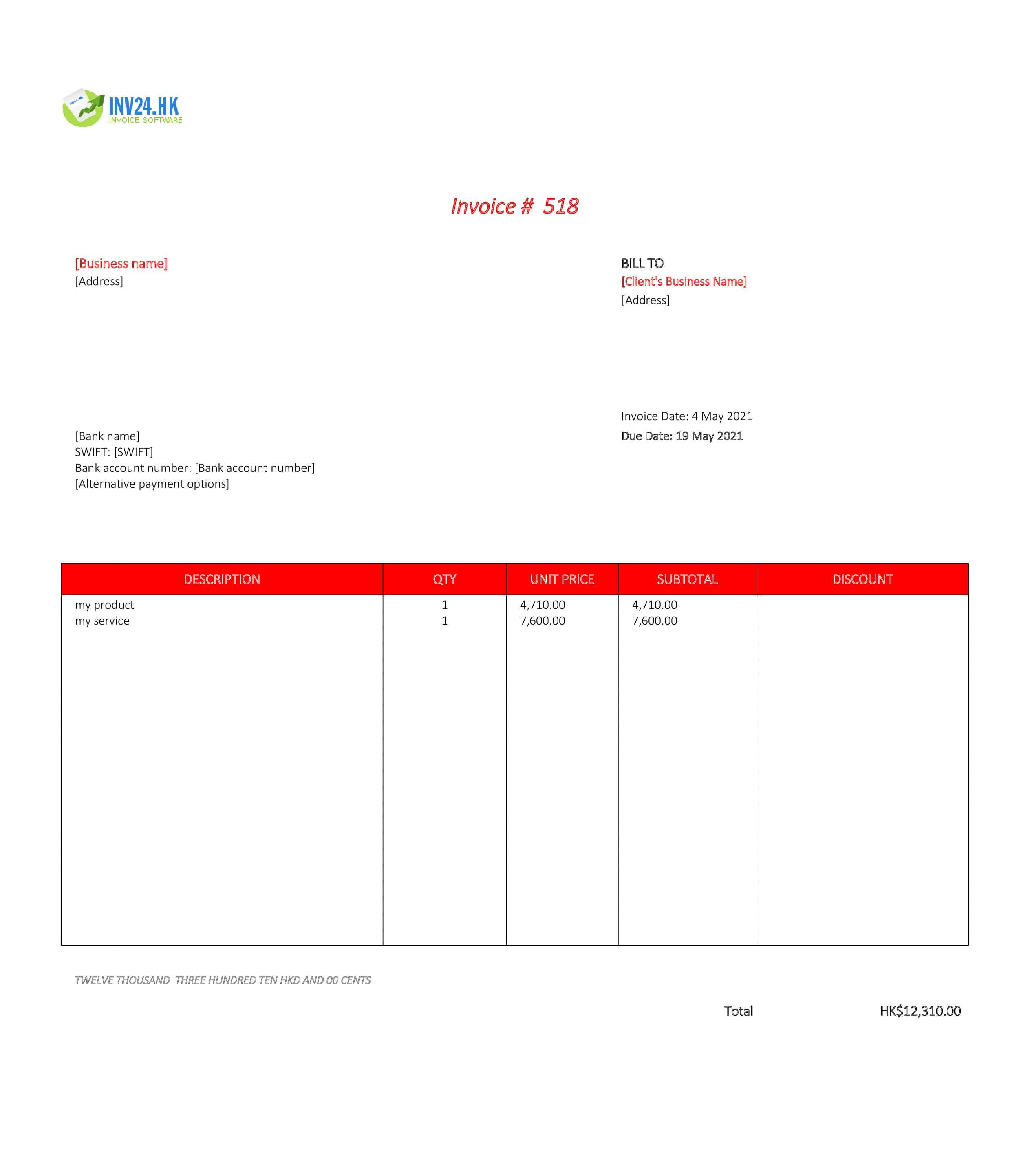 Editable Invoice Template HK (Excel / Google Sheets) Editable Invoice Template HK (Excel / Google Sheets)
