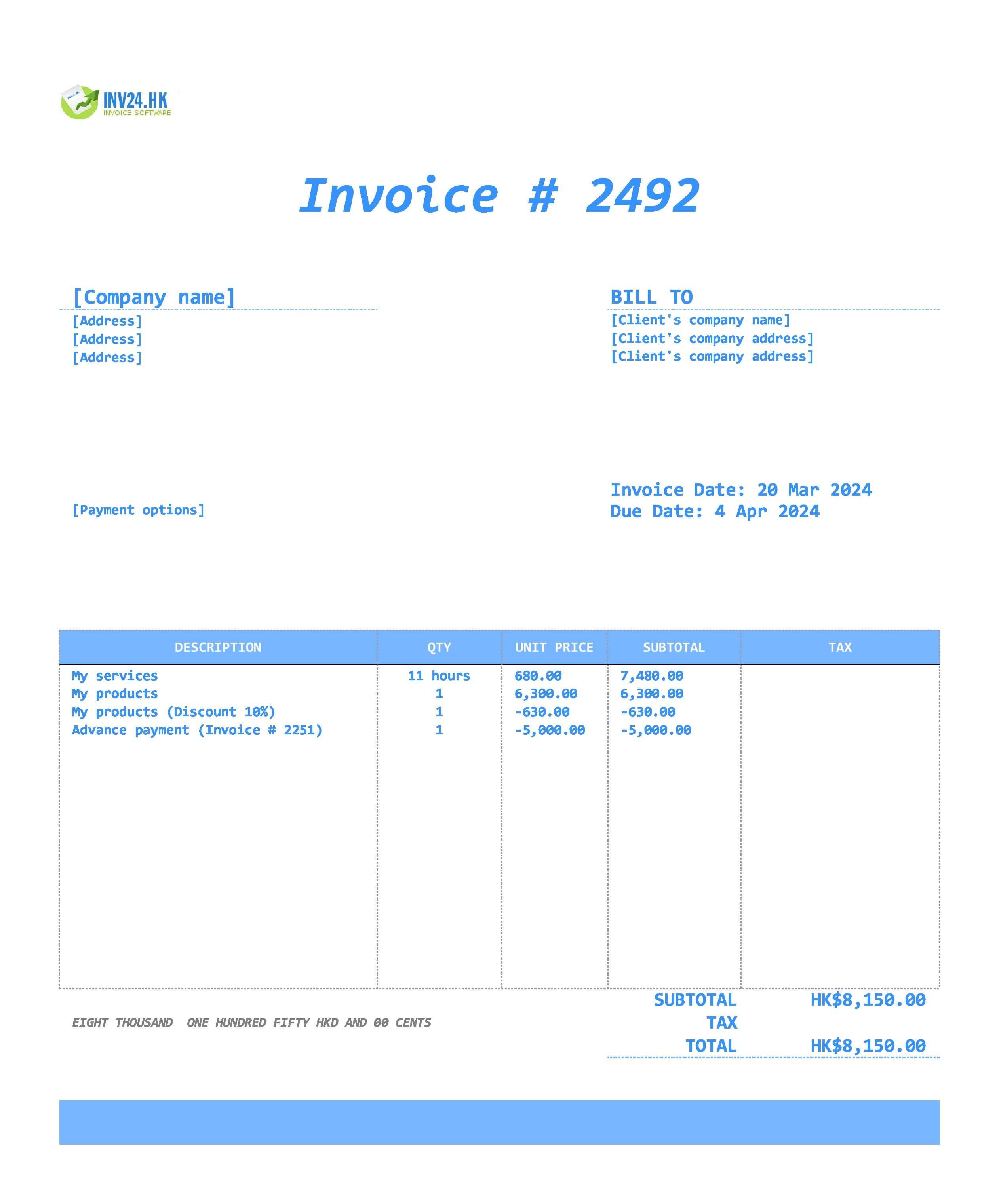 final invoice template Hong Kong