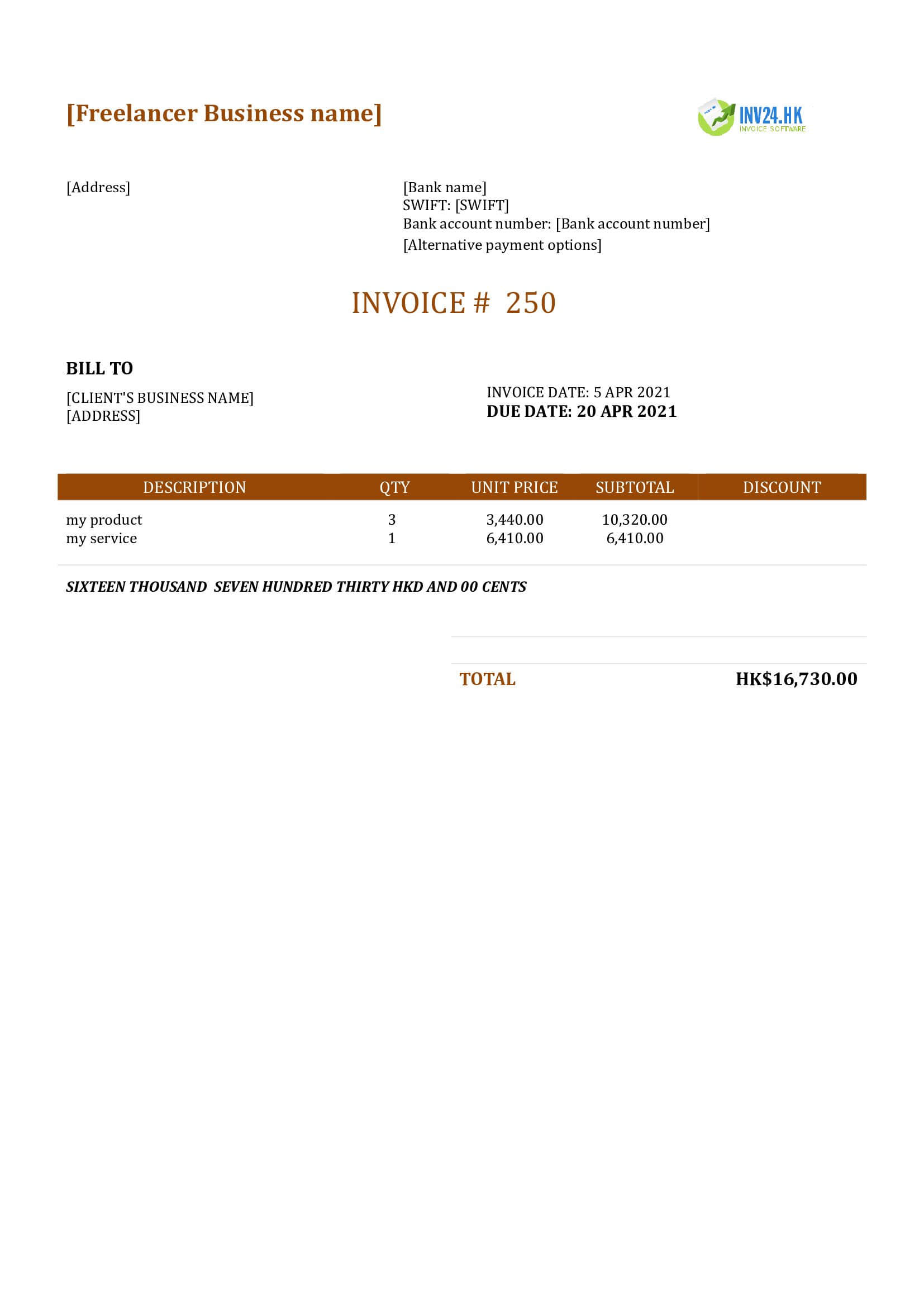 freelance invoice template hk