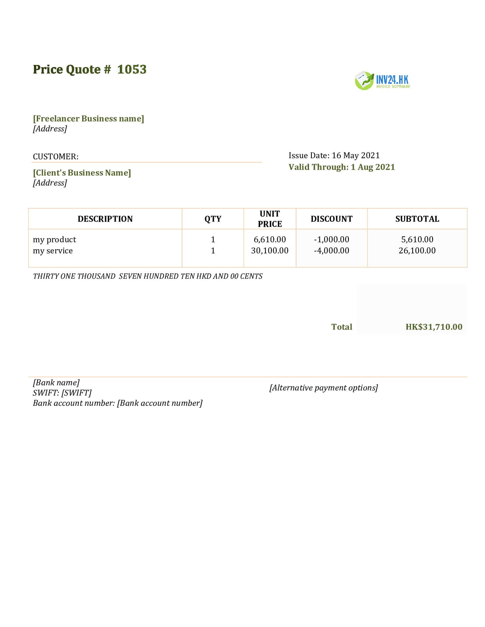 freelance quotation template hk