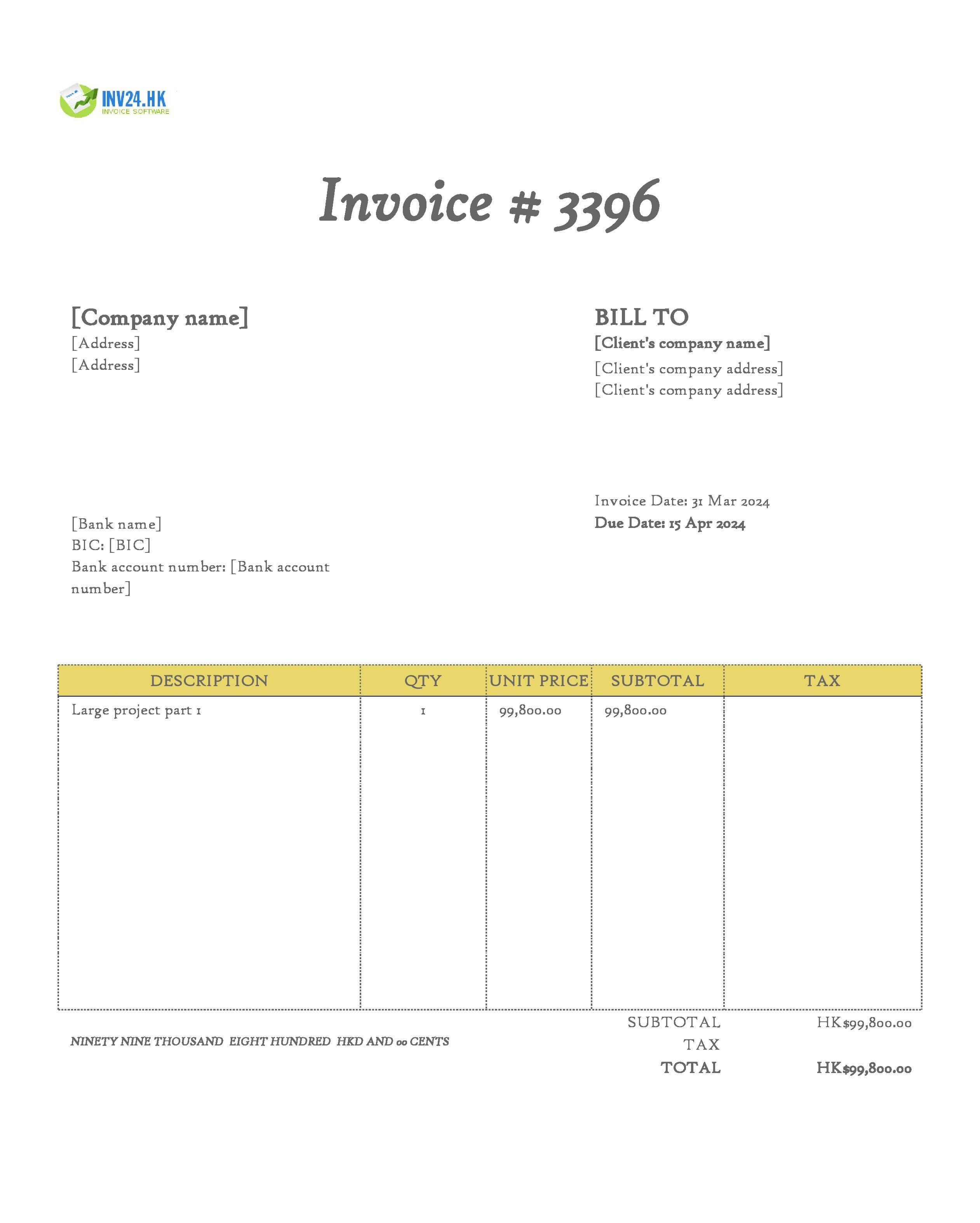 interim invoice example
