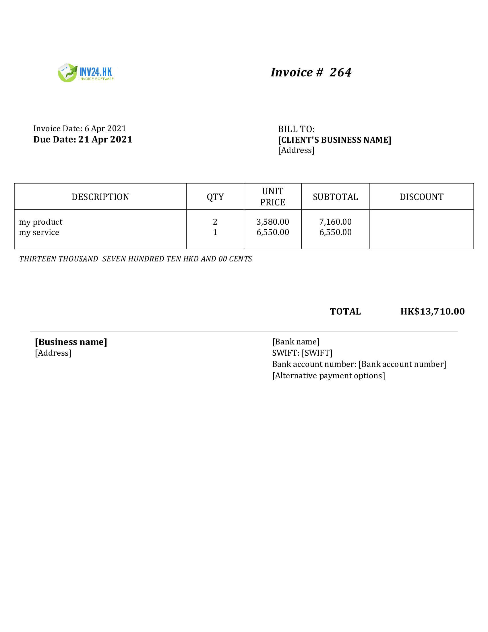 invoice example hk