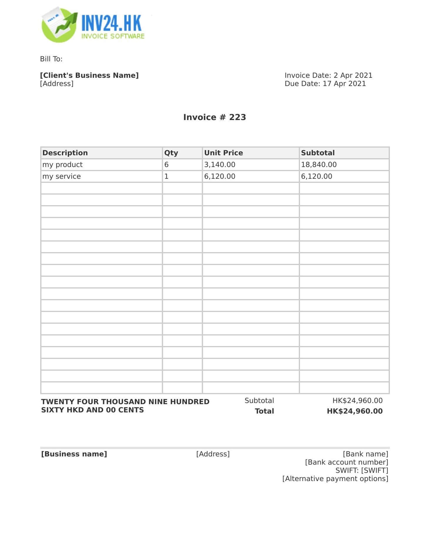 invoice sample hk