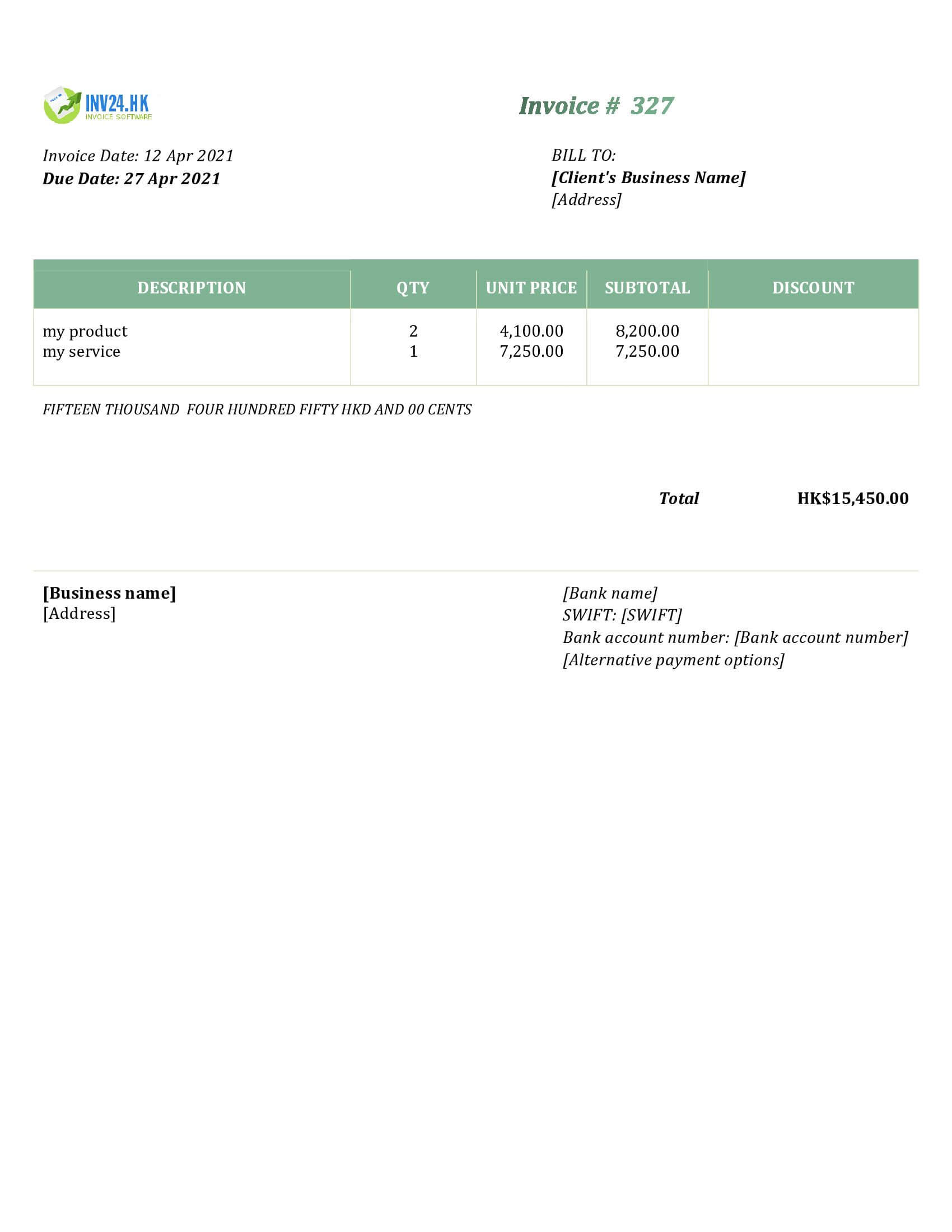 invoice template doc hk