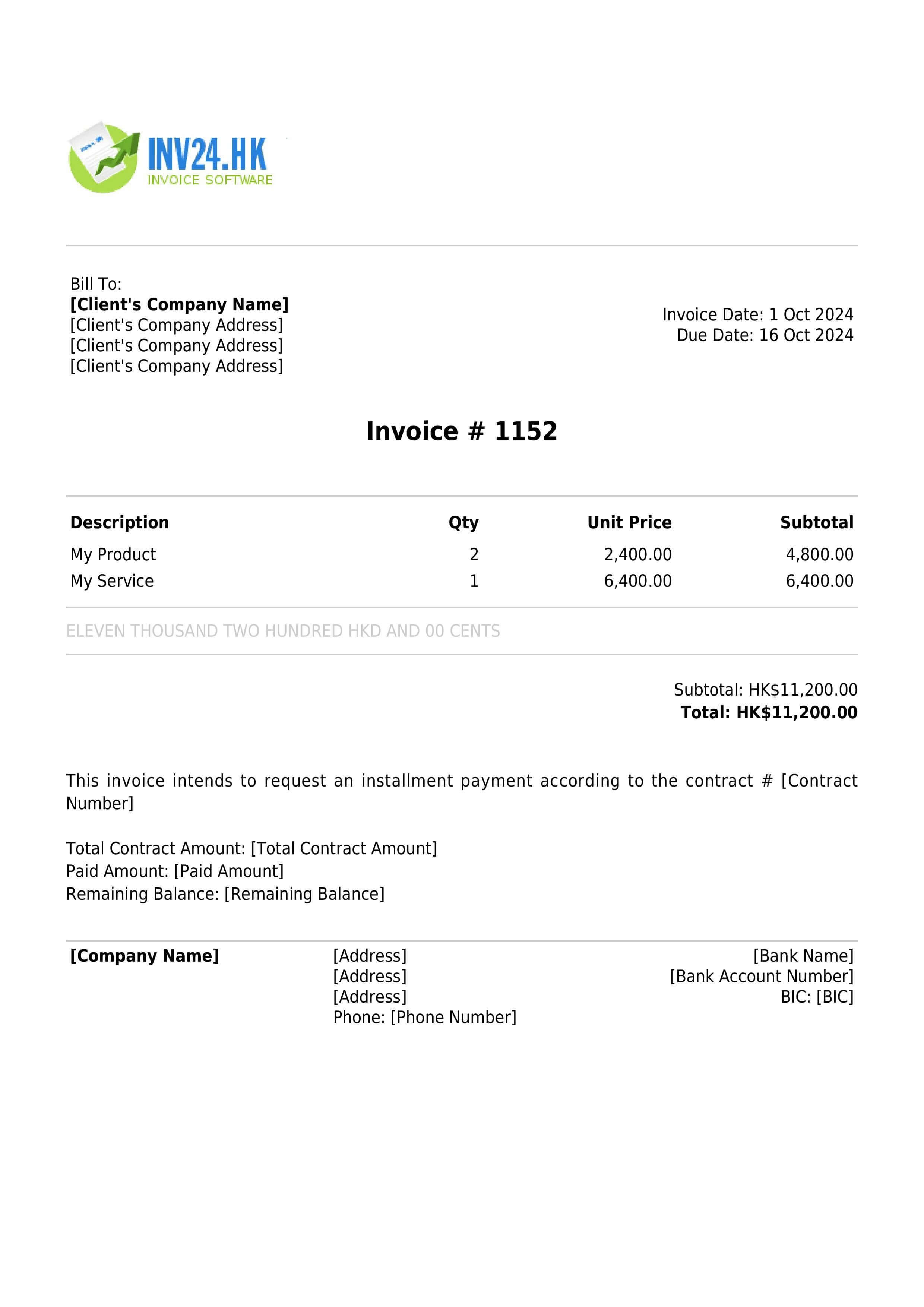 Balance payment invoice sample