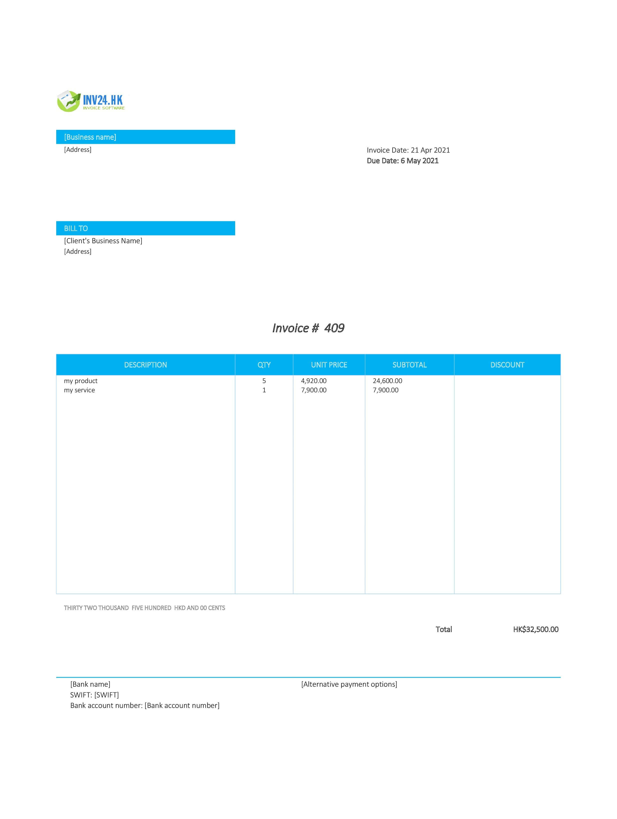 invoice template xls hk