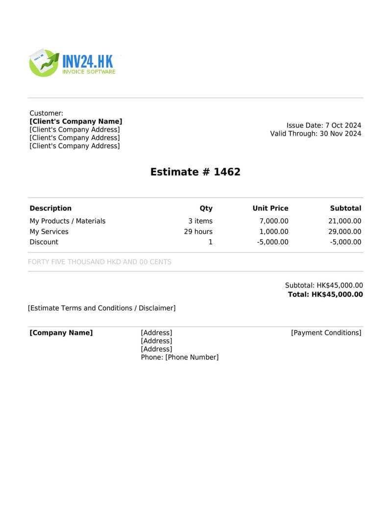 Free estimate maker for hong kong generate estimates online pdf 
