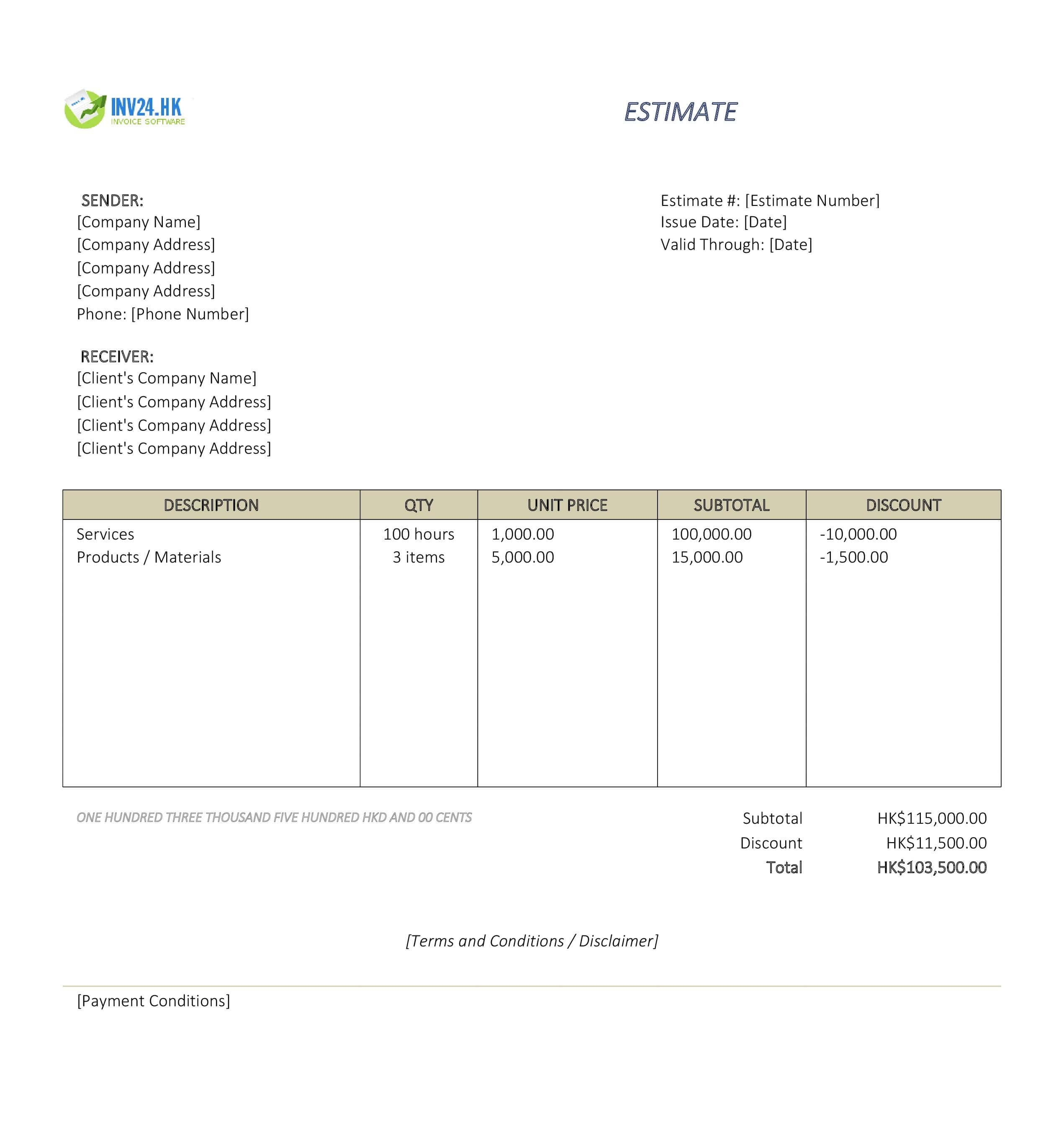 Labor Estimate Template for Hong Kong (Excel / Google Sheets)