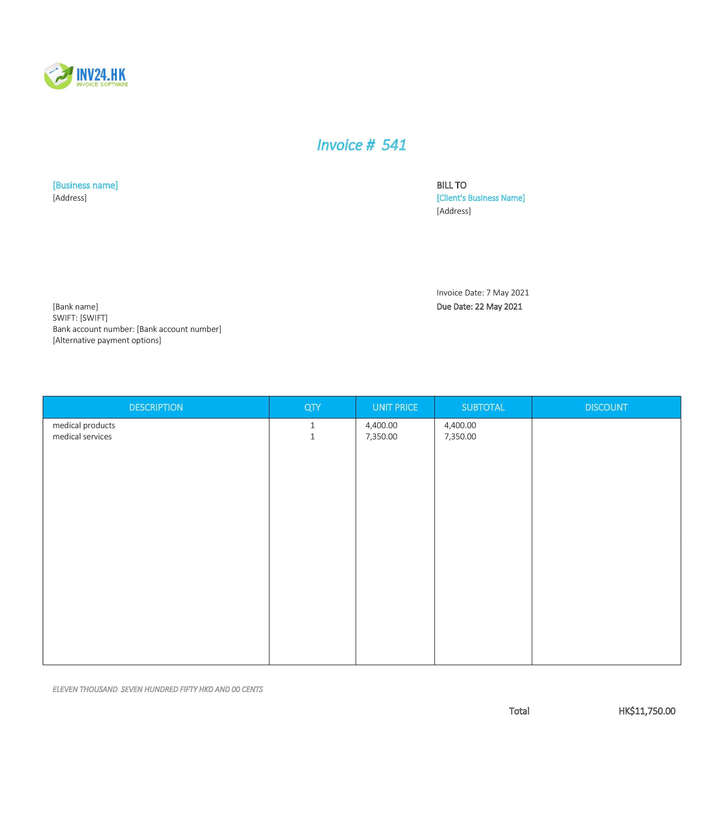 medical invoice template hk