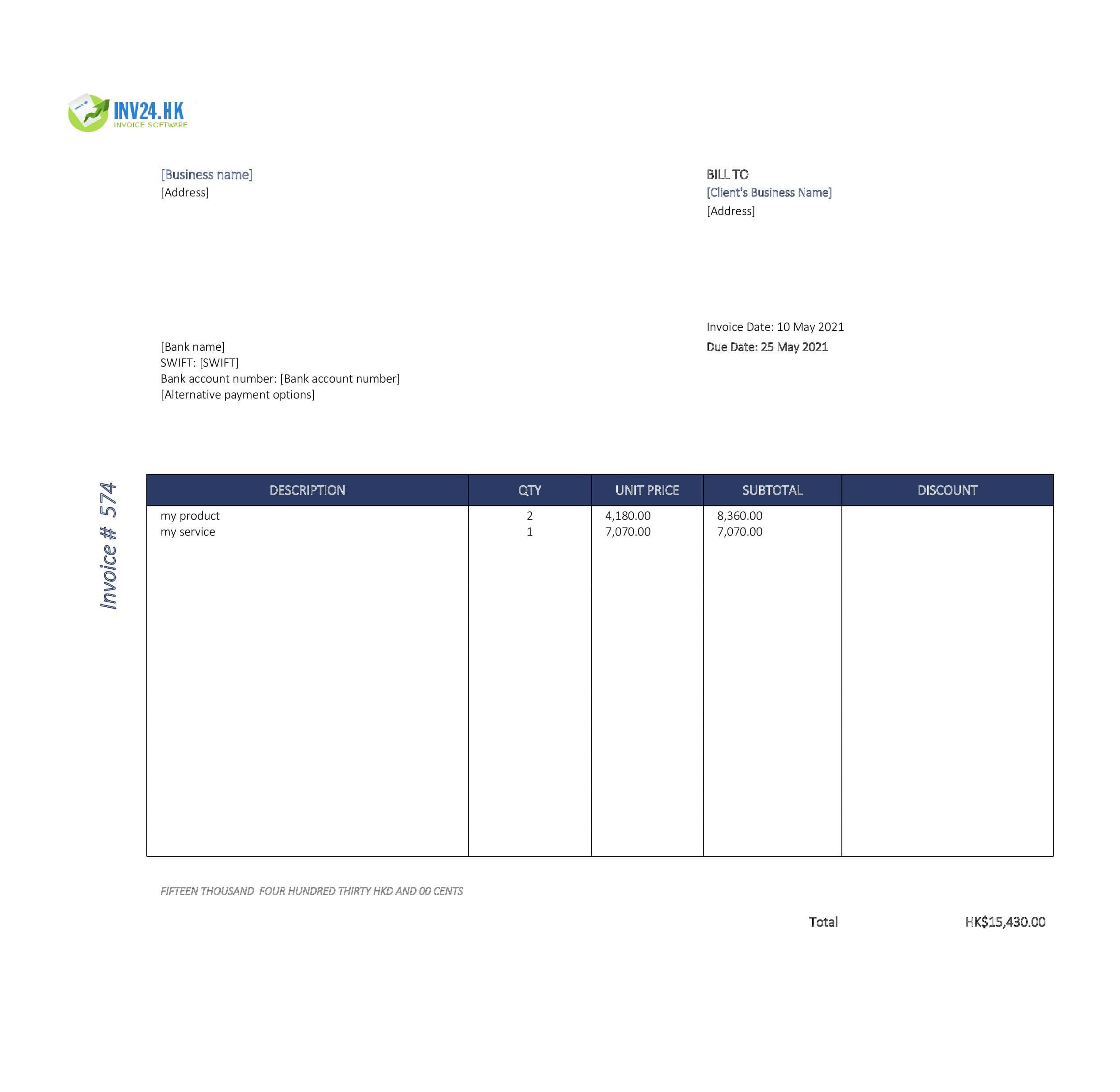 modern invoice template hk