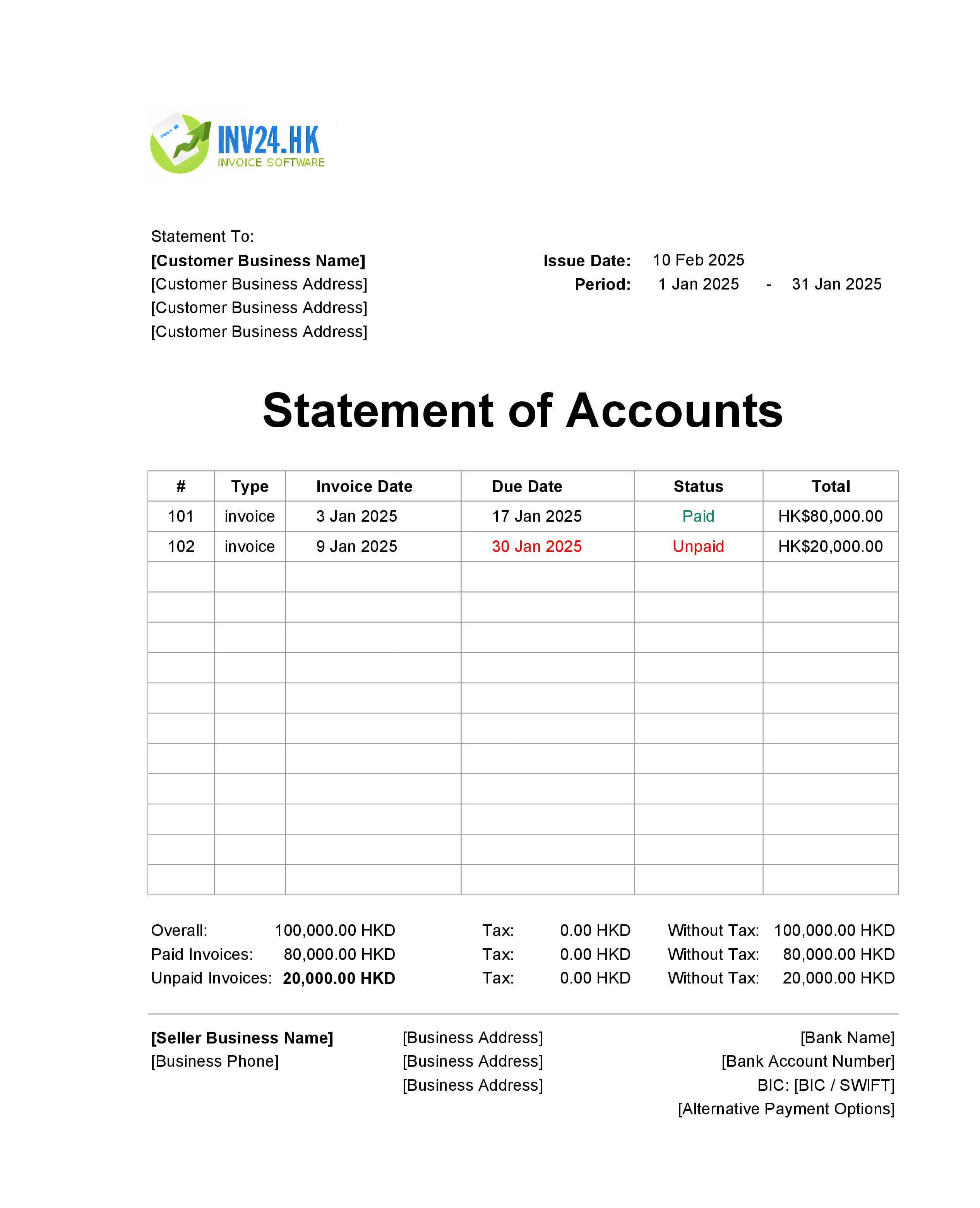 Monthly Statement of Accounts Template Hong Kong (Excel / Google Sheets)