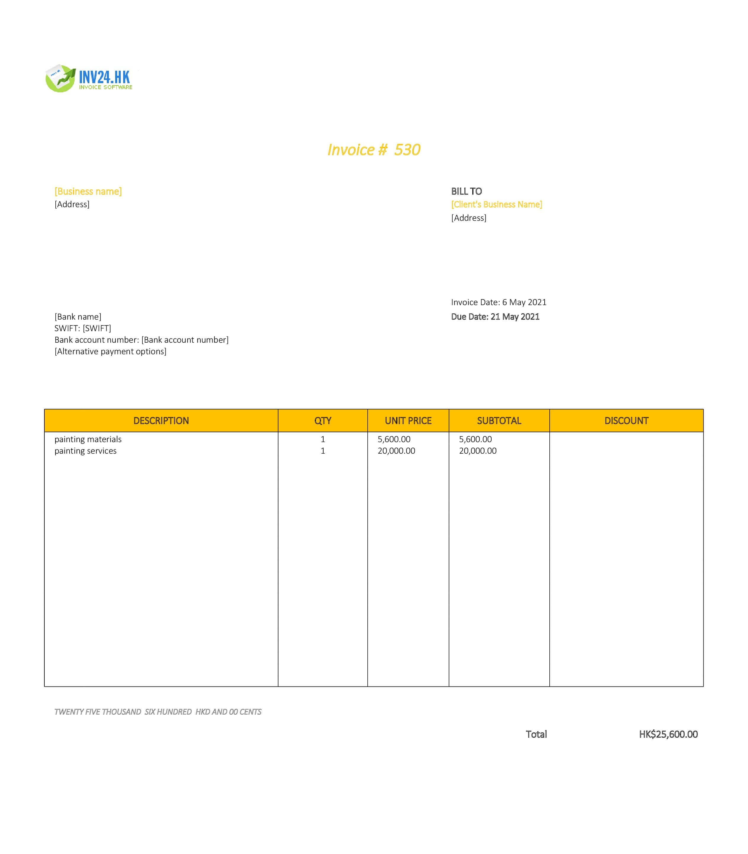 painting invoice template hk