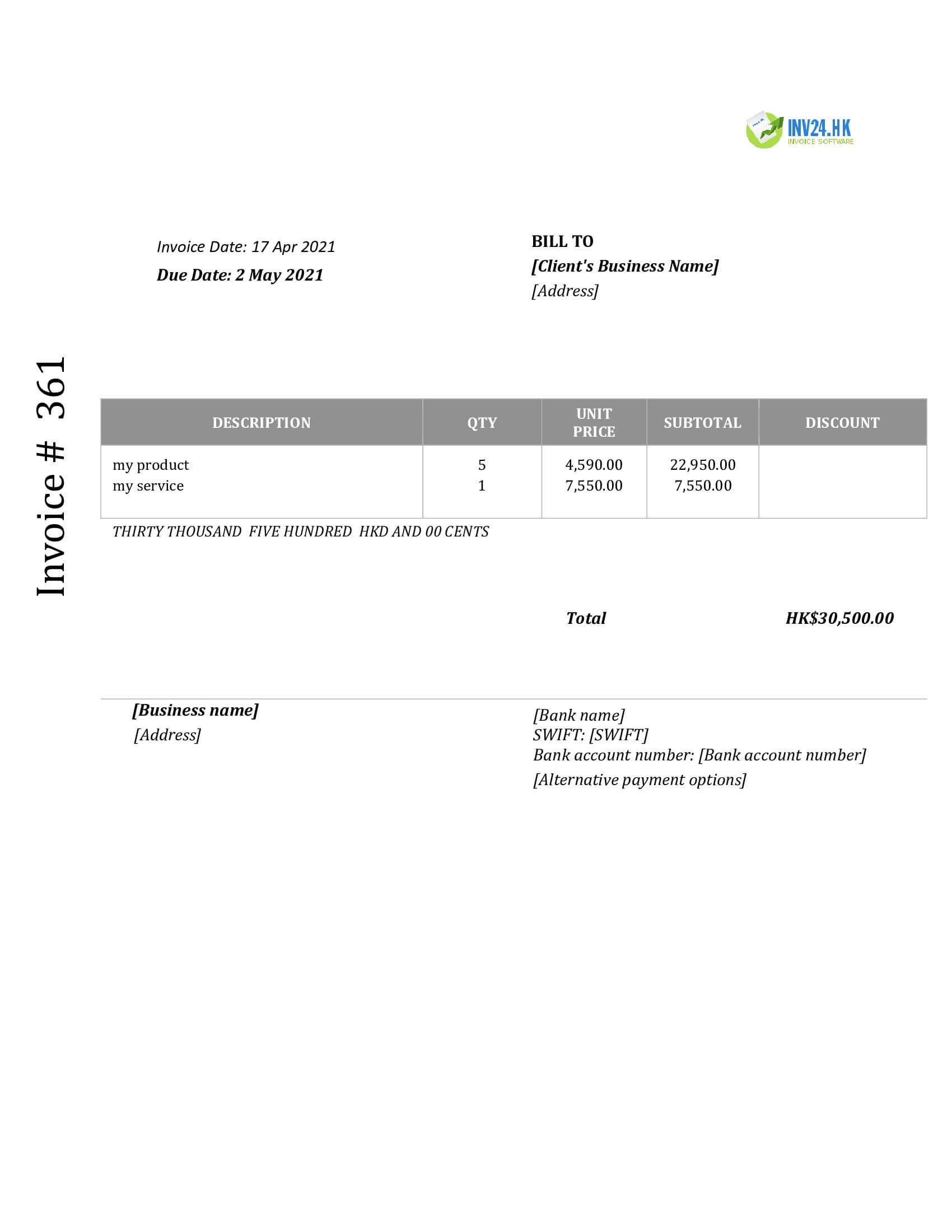 printable invoice template hk