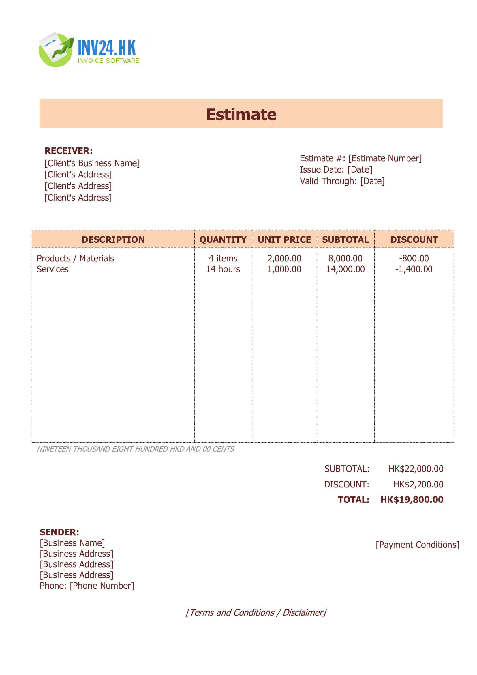 Professional Estimate Template for Hong Kong (Word / Google Docs)