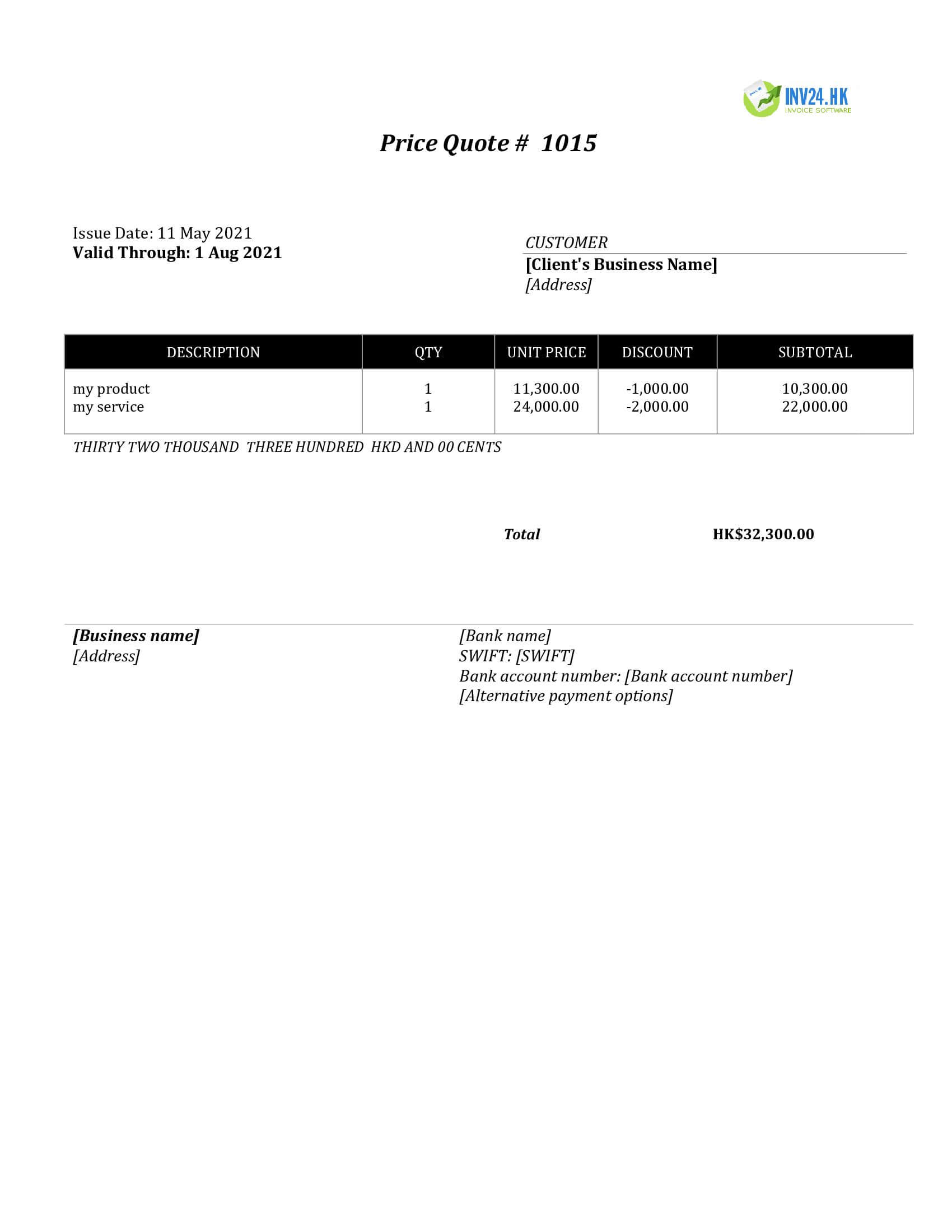 quotation sample hk
