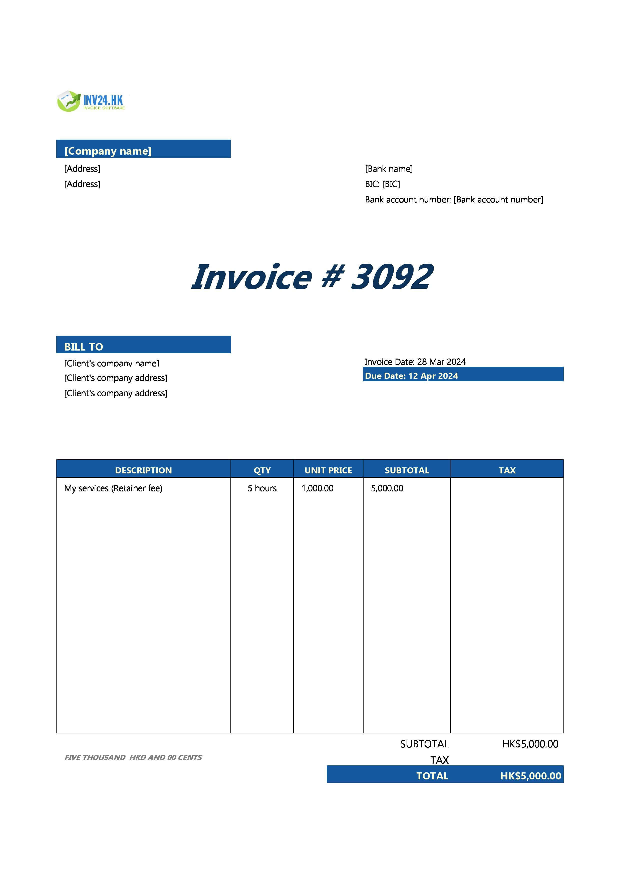 retainer invoice example