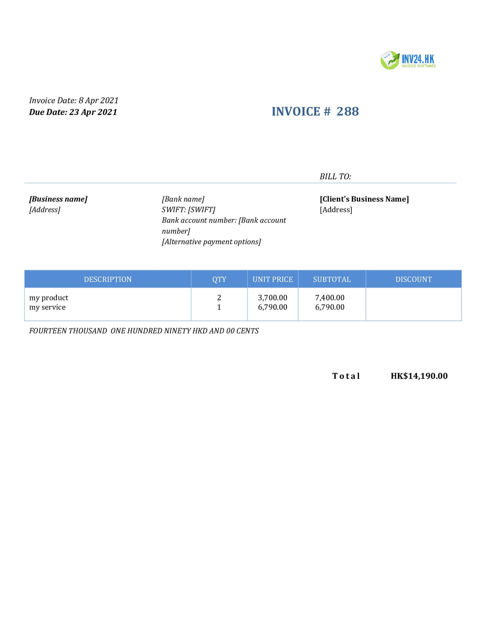 sales invoice template hk